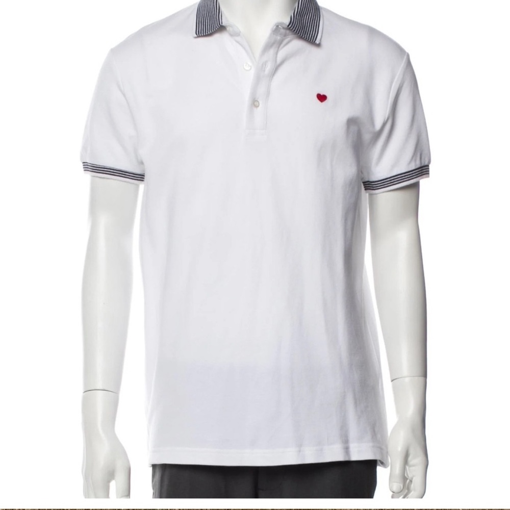 MOSCHINO COOL WHITE RED EMBROIDERED HEART AND PLACKET SIGNATURE POLO T SHIRT M